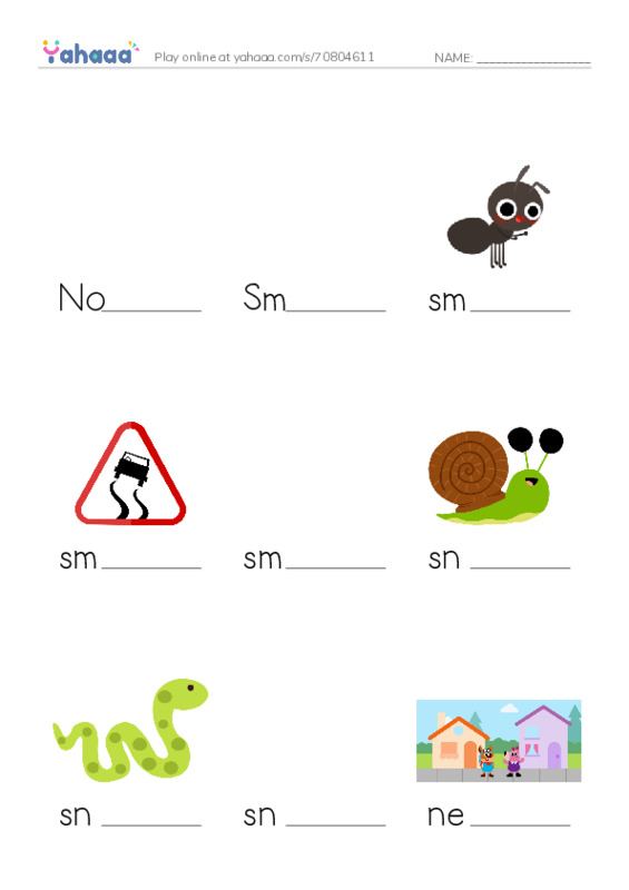Finish the word worksheet for Noisy Neighbors, Smedley, small and 9 more