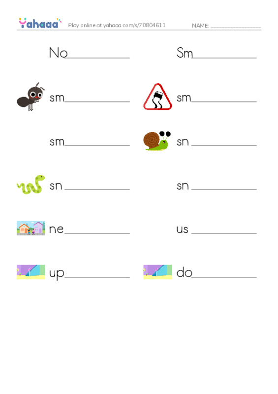 Write the word rows worksheet for Noisy Neighbors, Smedley, small and 9 more