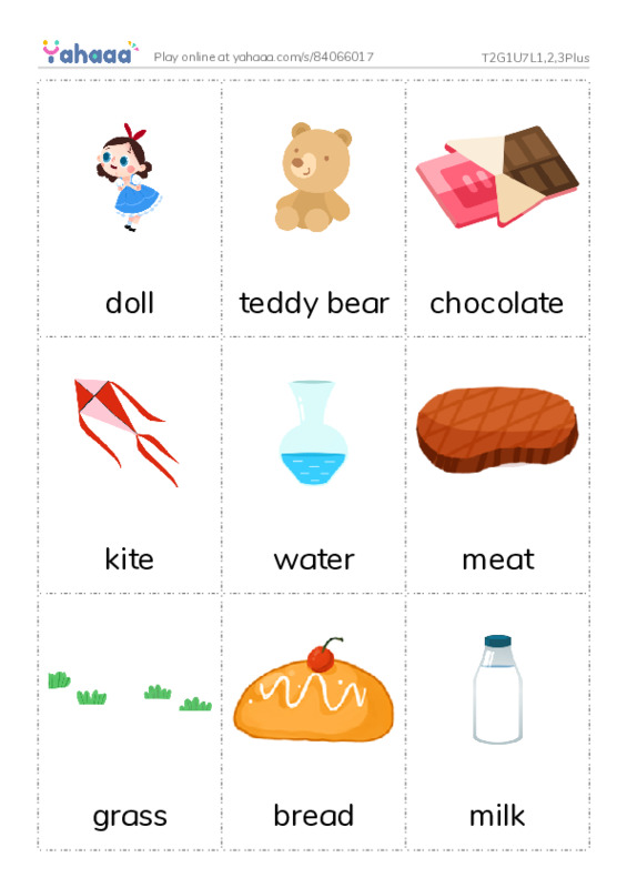Picture flashcards worksheet for T2G1U7L1,2,3Plus