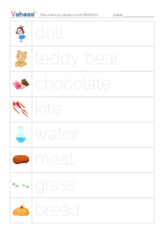 Picture and word rows worksheet for T2G1U7L1,2,3Plus