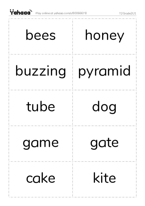Word flashcards worksheet for T2Grade2U1