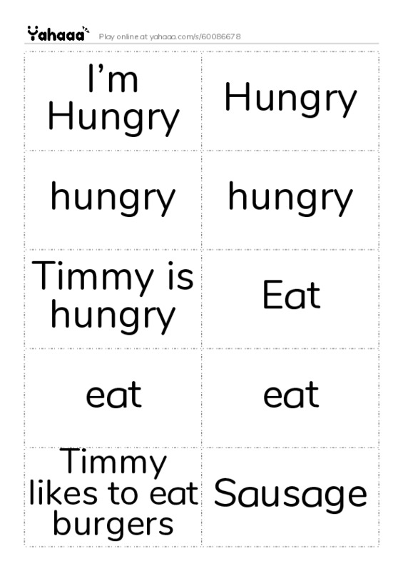 Word flashcards worksheet for I’m Hungry, Hungry, hungry and 10 more