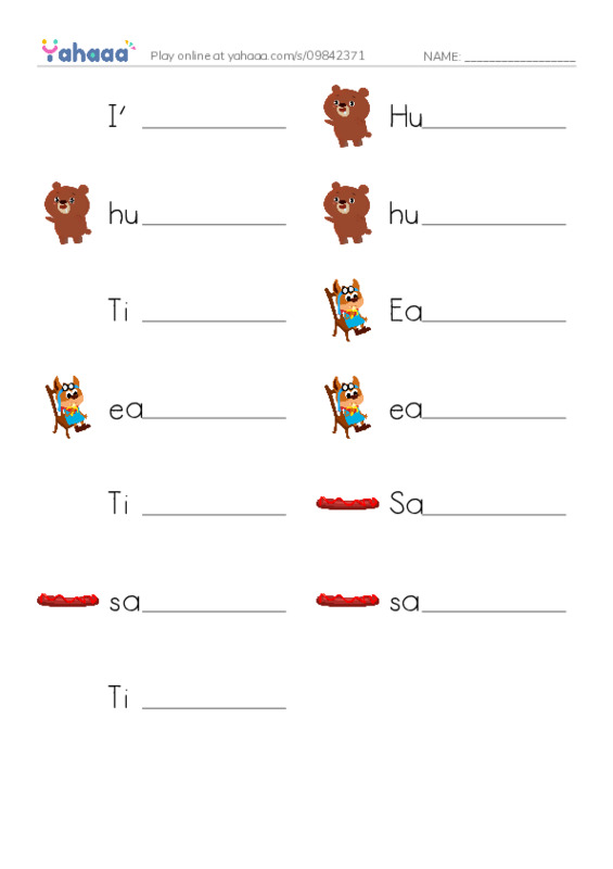 Write the word rows worksheet for I’m Hungry, Hungry, hungry and 10 more