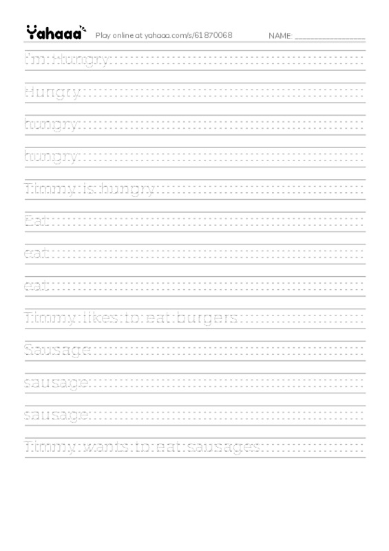 Handwriting lines worksheet for I’m Hungry, Hungry, hungry and 10 more