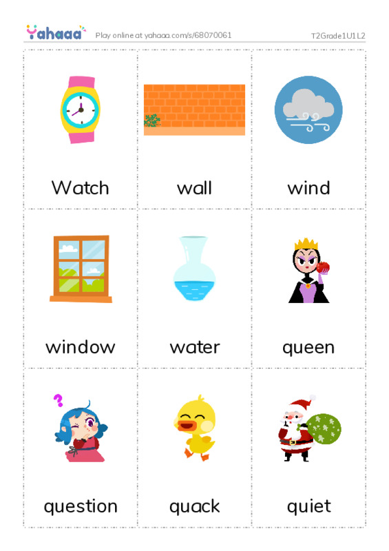 Picture flashcards worksheet for T2Grade1U1L2