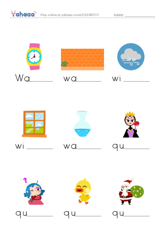 Finish the word worksheet for T2Grade1U1L2