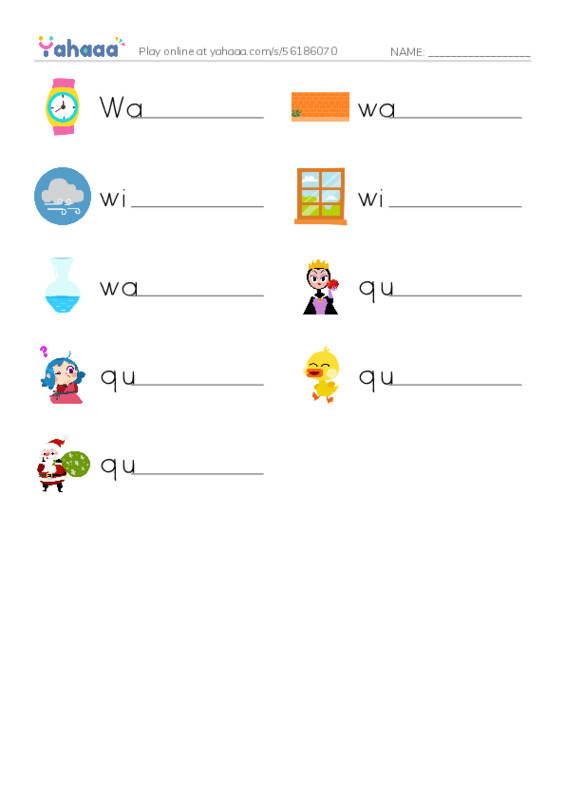 Write the word rows worksheet for T2Grade1U1L2