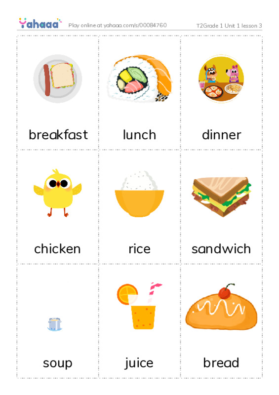Picture flashcards worksheet for T2Grade 1 Unit 1 lesson 3
