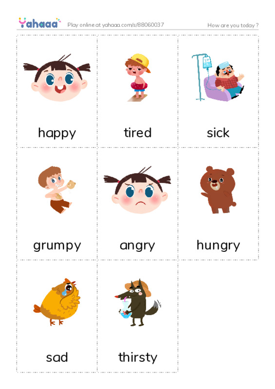 Picture flashcards worksheet for How are you today ?