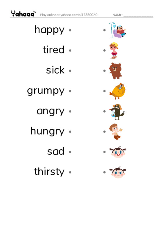 Draw a line to match worksheet for How are you today ?