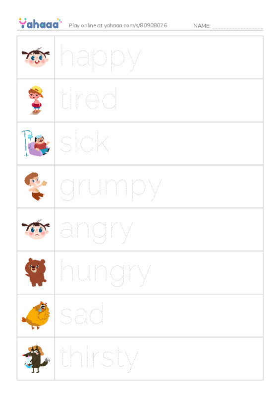 Picture and word rows worksheet for How are you today ?