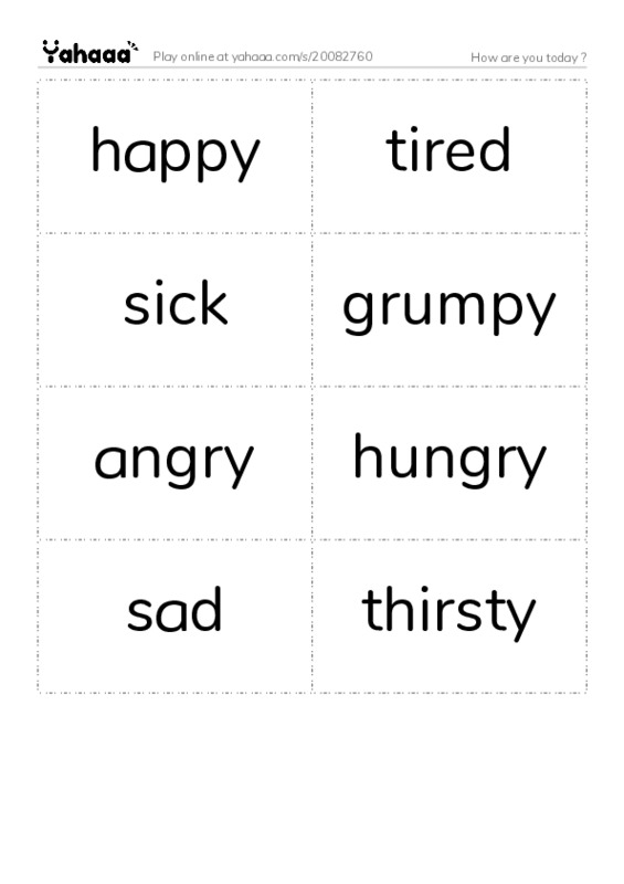 Word flashcards worksheet for How are you today ?