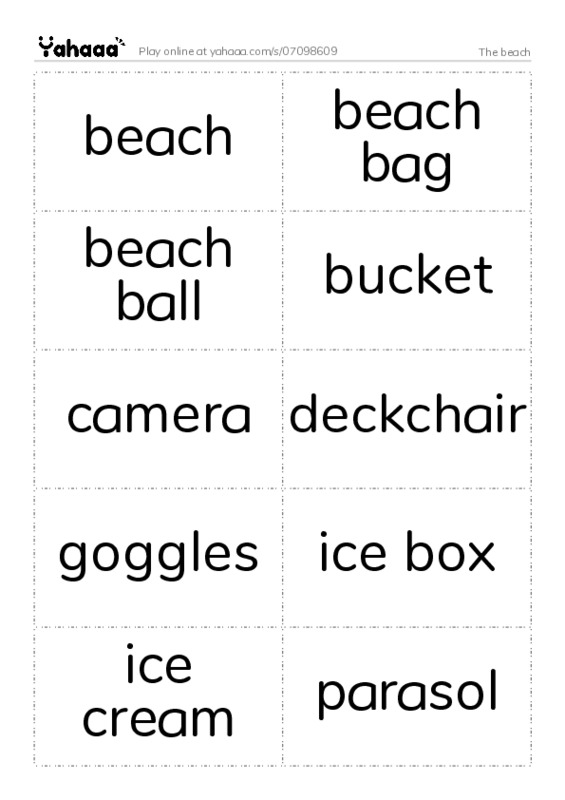 Word flashcards worksheet for The beach