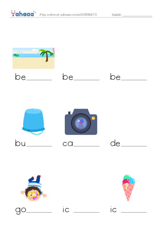 Finish the word worksheet for The beach
