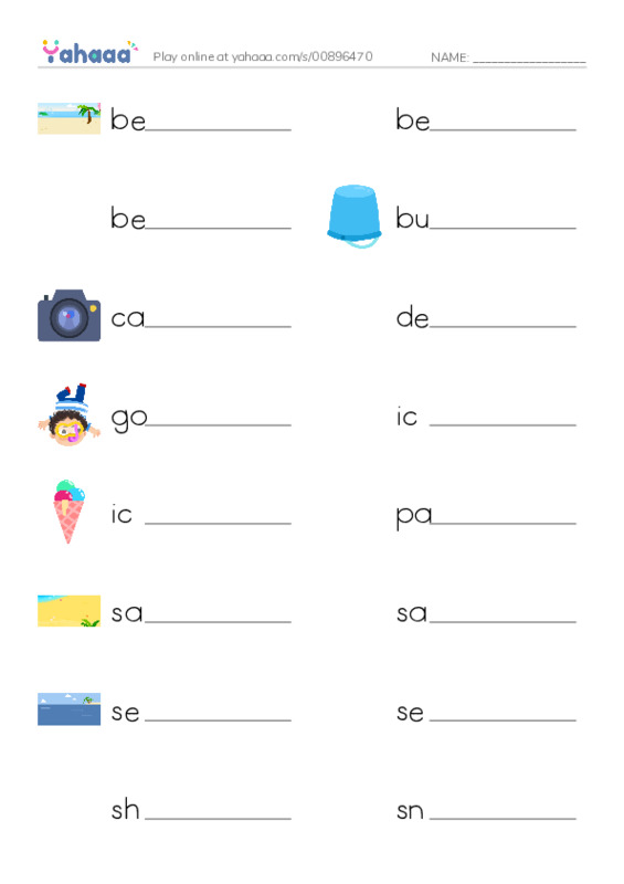 Write the word rows worksheet for The beach