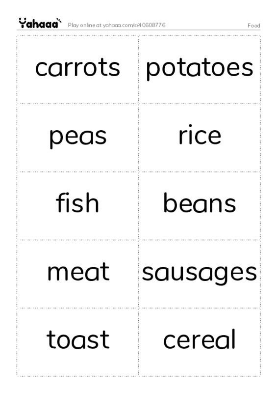 Word flashcards worksheet for Food