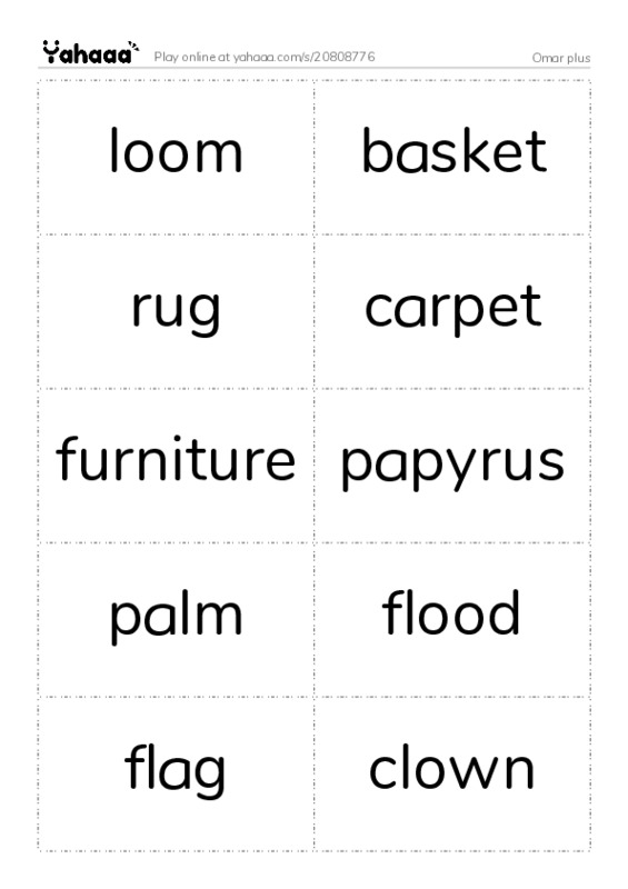 Word flashcards worksheet for Omar plus