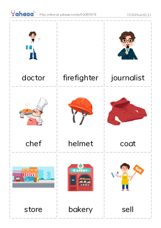 Picture flashcards worksheet for T2G1PlusU1L11