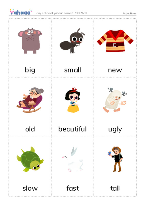 Picture flashcards worksheet for Adjectives