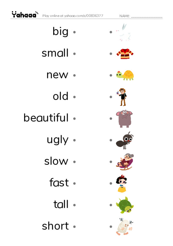Draw a line to match worksheet for Adjectives