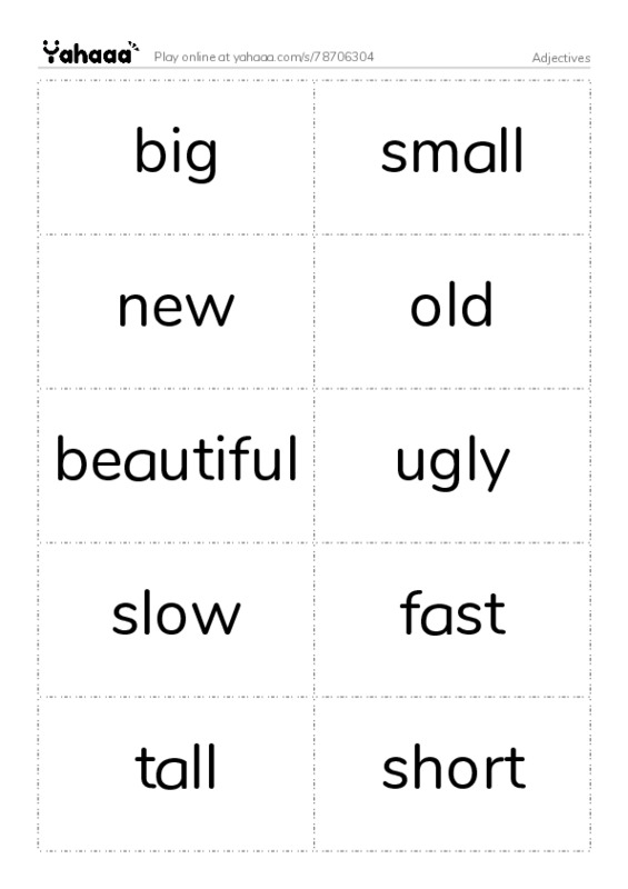 Word flashcards worksheet for Adjectives