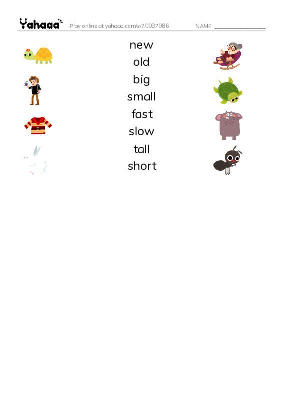 Match both sides worksheet for new, old, big and 5 more