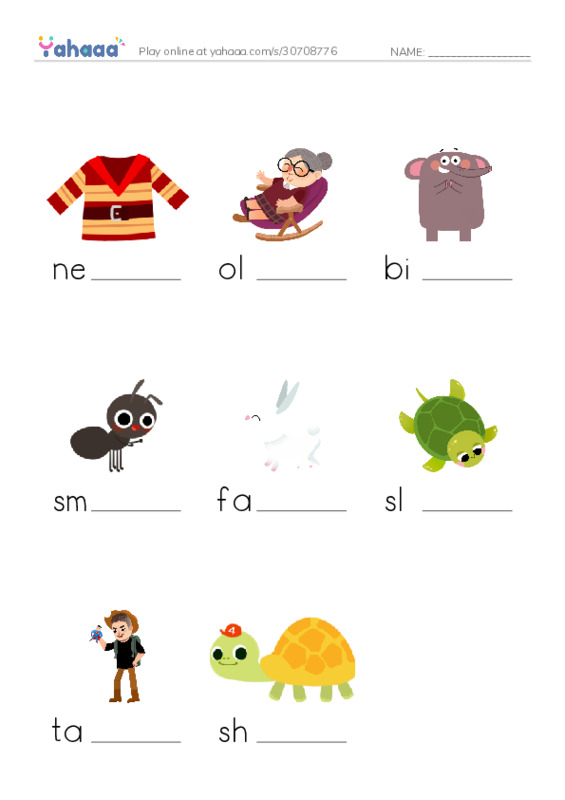 Finish the word worksheet for new, old, big and 5 more