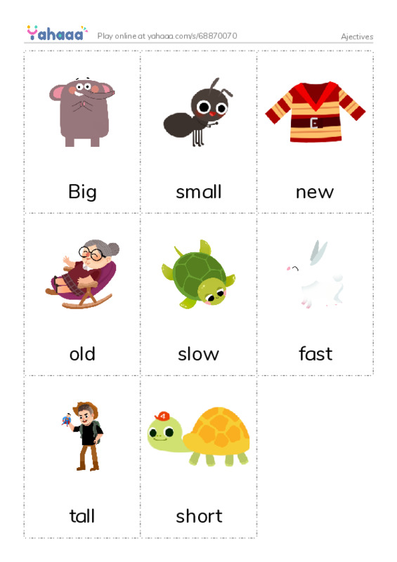 Picture flashcards worksheet for Ajectives