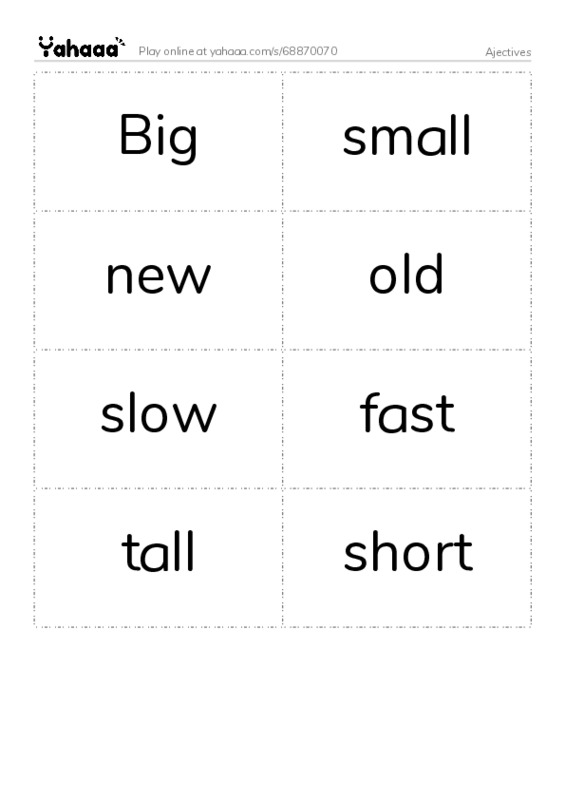 Word flashcards worksheet for Ajectives