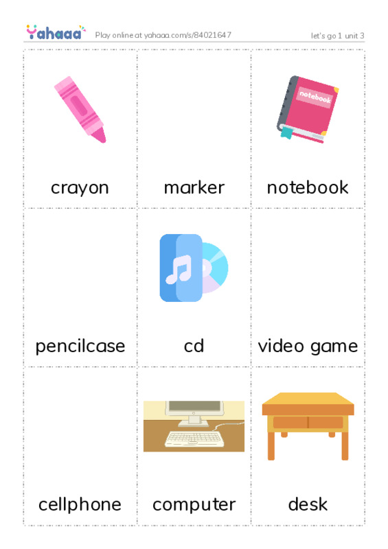 Picture flashcards worksheet for let's go 1 unit 3