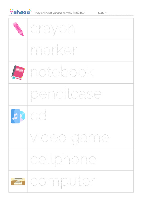 Picture and word rows worksheet for let's go 1 unit 3