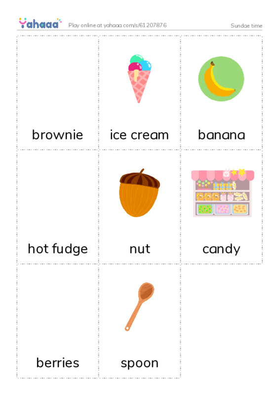 Picture flashcards worksheet for Sundae time