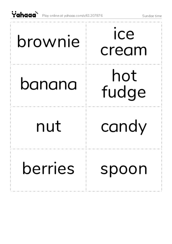 Word flashcards worksheet for Sundae time
