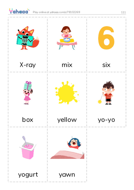 Picture flashcards worksheet for 111