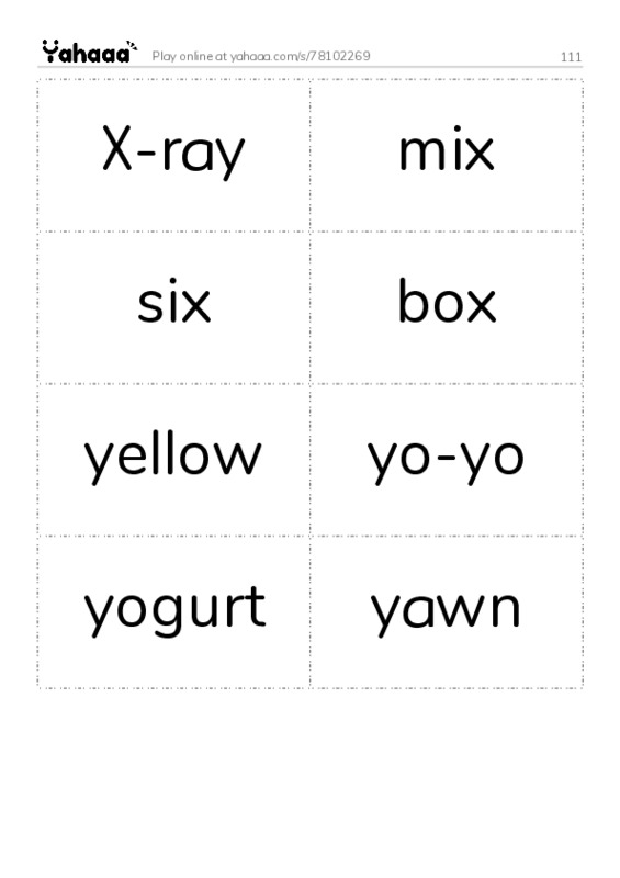 Word flashcards worksheet for 111