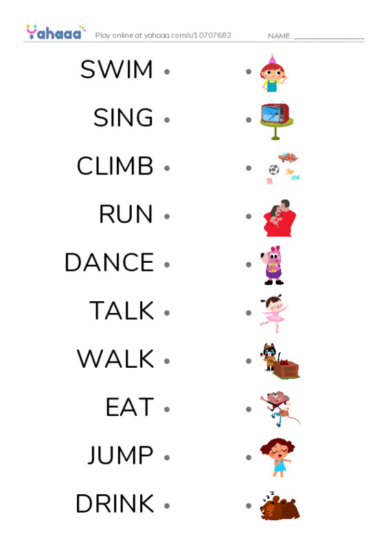 Draw a line to match worksheet for VERBS - G1