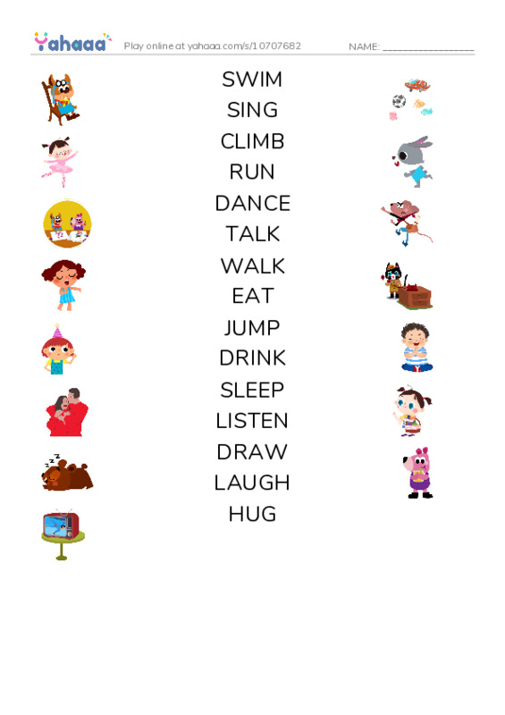 Match both sides worksheet for VERBS - G1