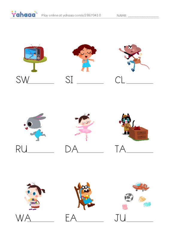 Finish the word worksheet for VERBS - G1