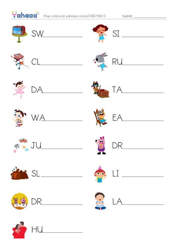 Write the word rows worksheet for VERBS - G1