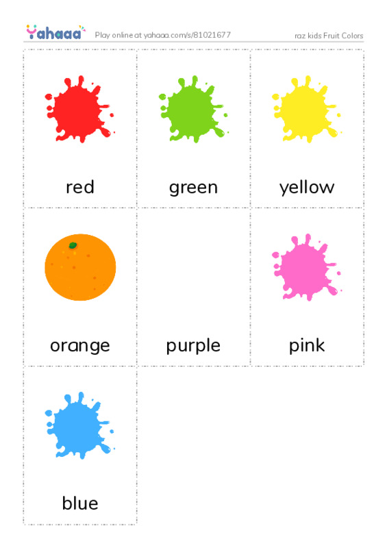 Picture flashcards worksheet for raz kids Fruit Colors