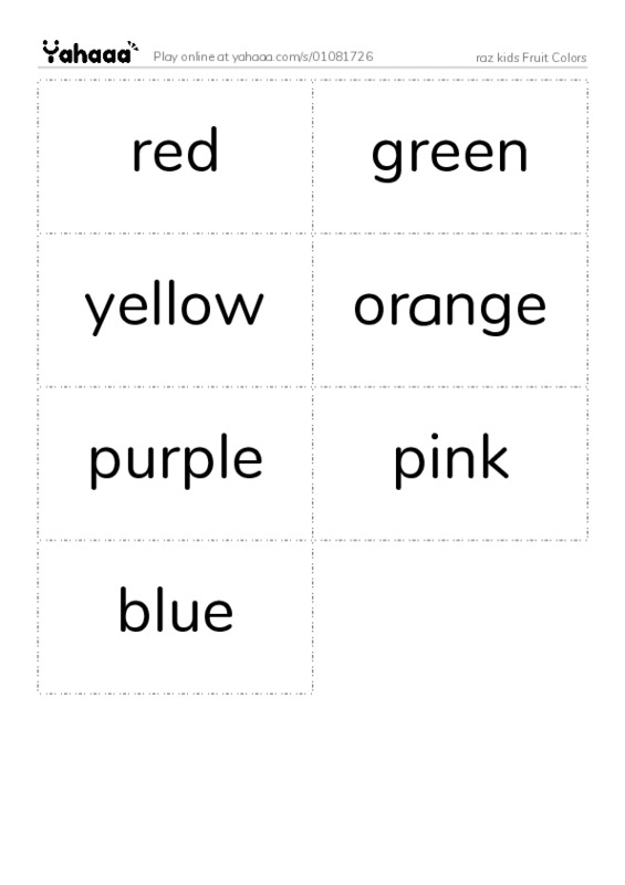 Word flashcards worksheet for raz kids Fruit Colors