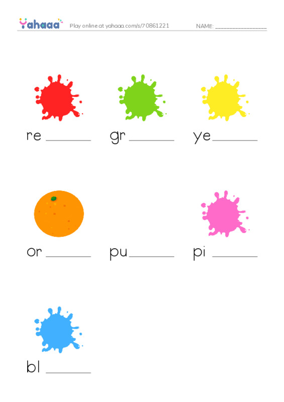 Finish the word worksheet for raz kids Fruit Colors