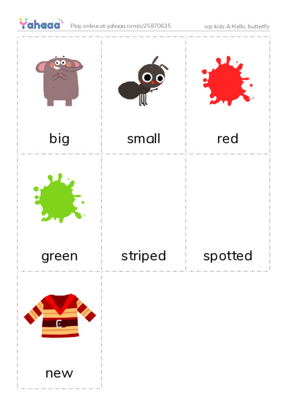 Picture flashcards worksheet for raz kids A Hello, butterfly