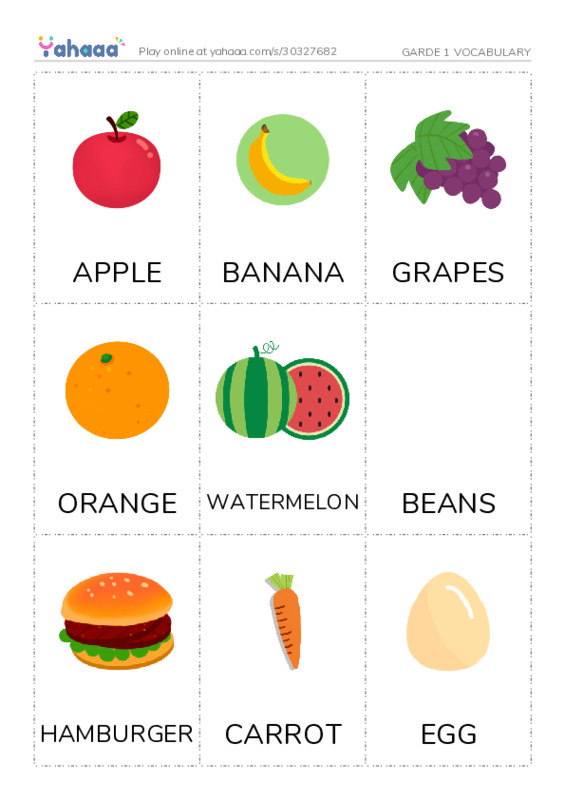 Picture flashcards worksheet for GARDE 1 VOCABULARY