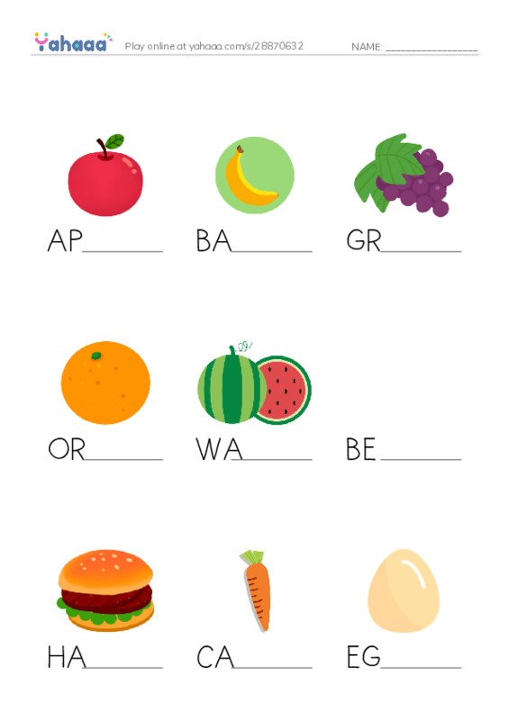 Finish the word worksheet for GARDE 1 VOCABULARY