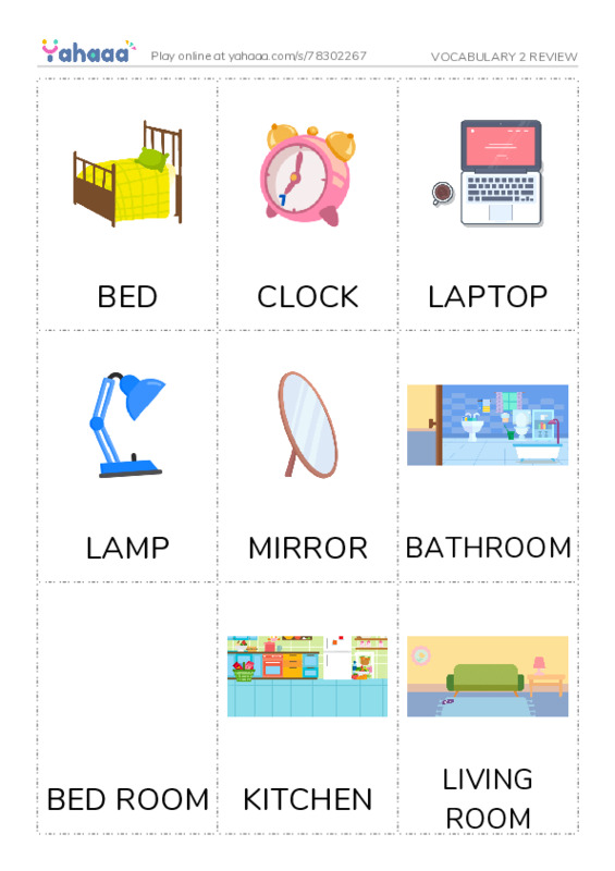 Picture flashcards worksheet for VOCABULARY 2 REVIEW