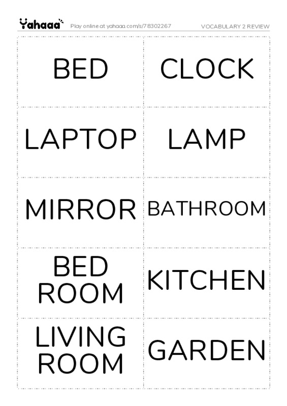 Word flashcards worksheet for VOCABULARY 2 REVIEW