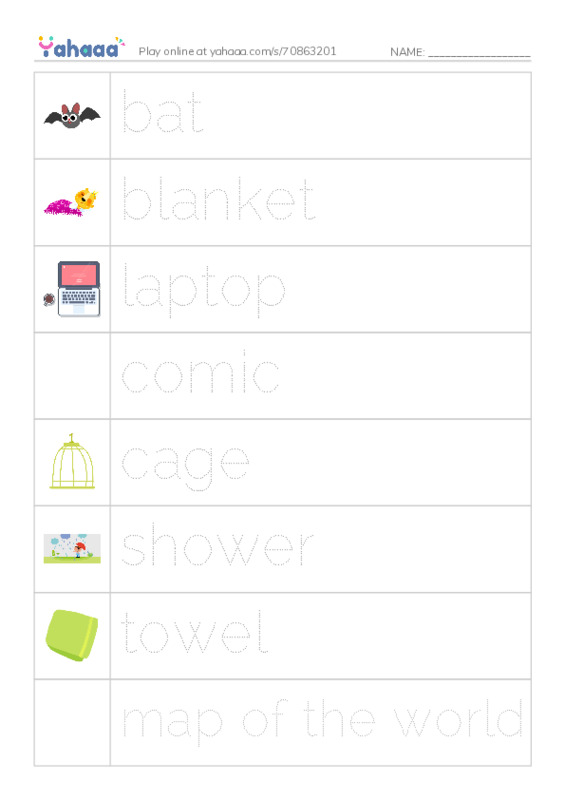 Picture and word rows worksheet for MOVERS UNIT 4