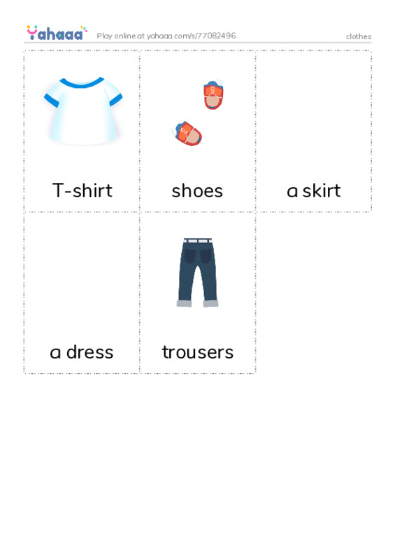 Picture flashcards worksheet for clothes