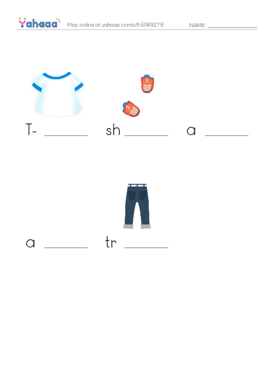 Finish the word worksheet for clothes